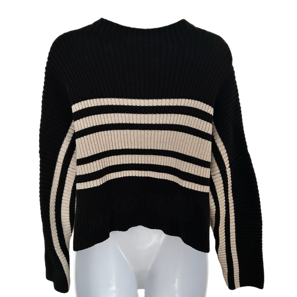 Hollister Black & Cream Striped Cropped Women's Sweater - Picture 2 of 4